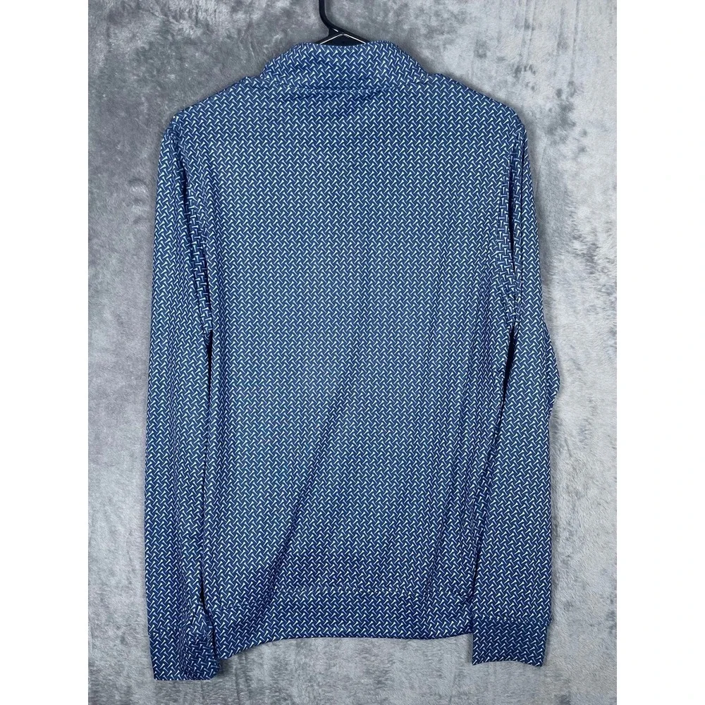 NWT TailorByrd Mens Medium Performance Quarter Zip Pullover Blue Golf Tee Print